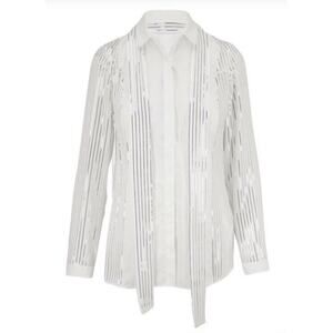Akris Blouse with Foil Pleats and Shirt Collar white and silver size 12